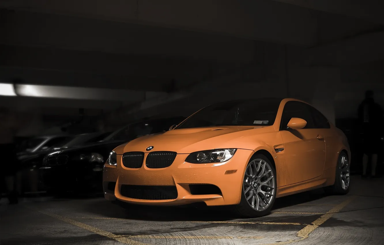 Photo wallpaper orange, BMW, coupe, shadow, BMW, Parking, orange, e92