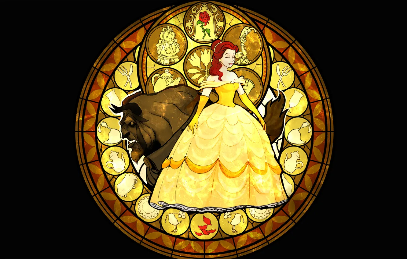 Photo wallpaper dress, stained glass, Disney, characters, Belle, Disney, Beauty and the Beast, Beauty and The Beast