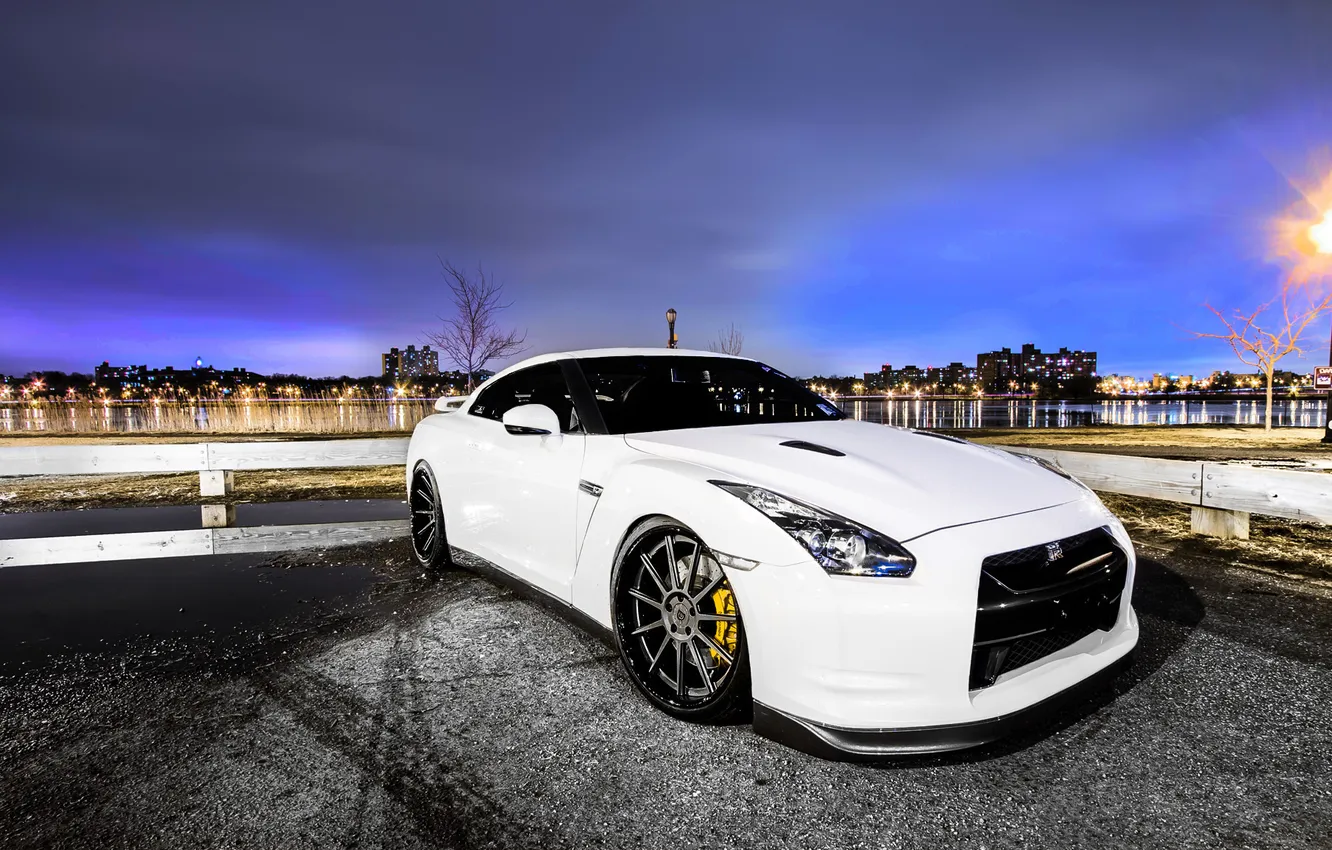 Photo wallpaper white, the evening, Nissan, Nissan GT-R