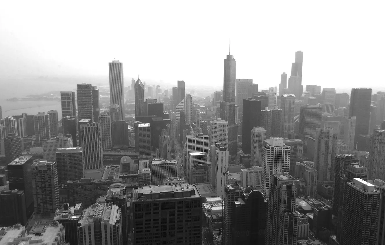 Photo wallpaper the city, skyscrapers, Chicago, black and white, Chicago, megapolis