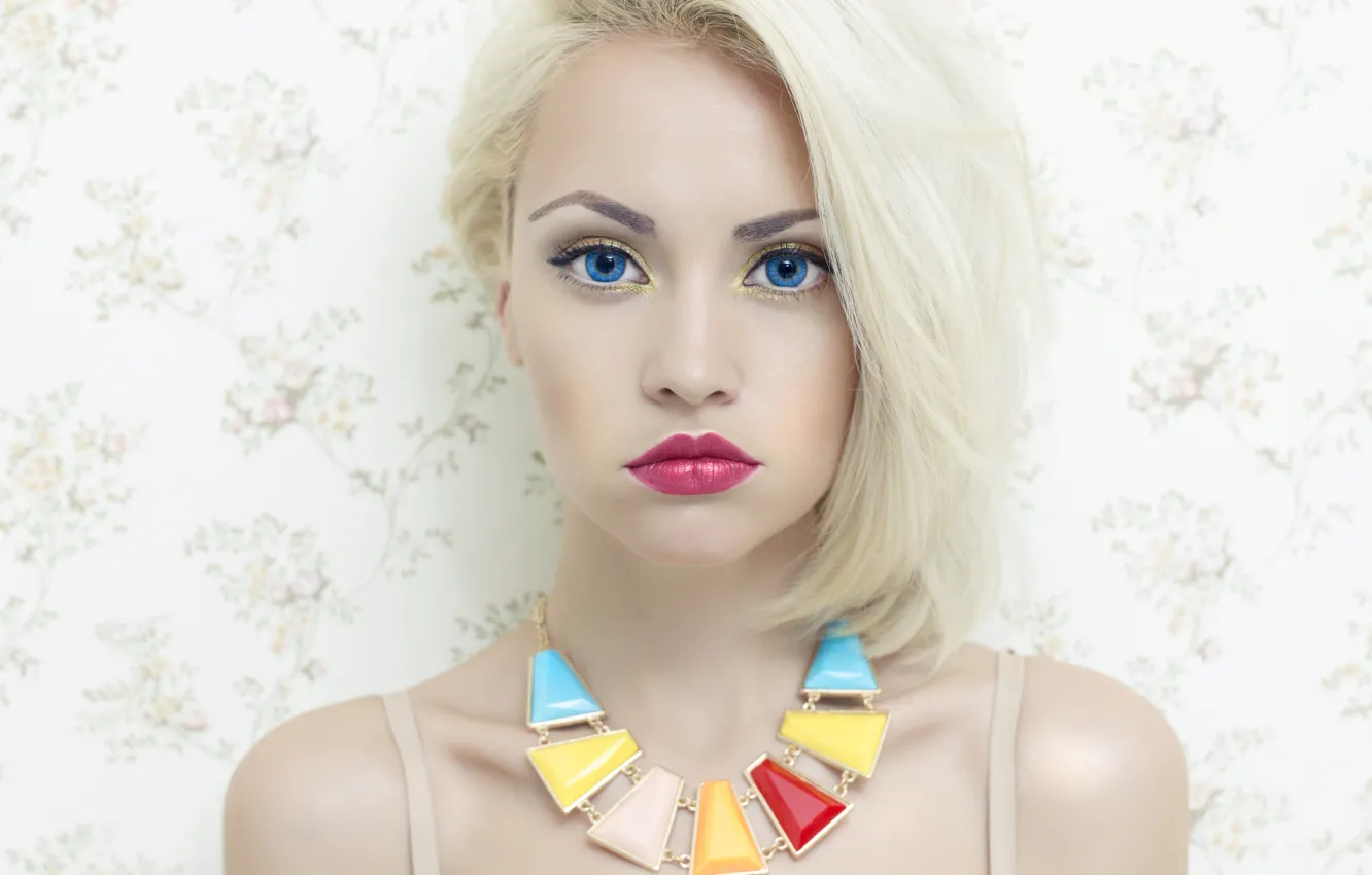 Photo wallpaper look, girl, decoration, makeup, blonde, blue eyes