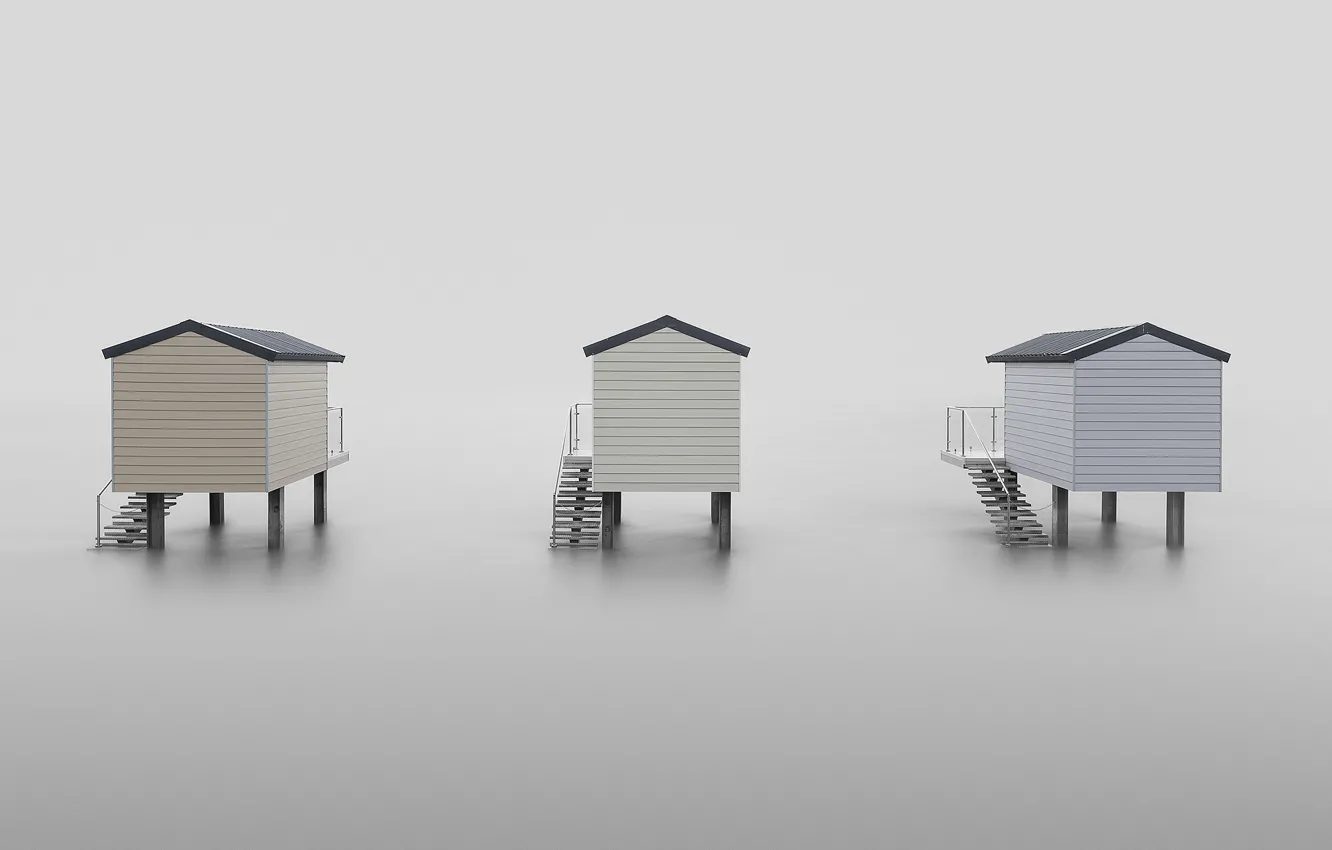 Photo wallpaper sea, fog, house