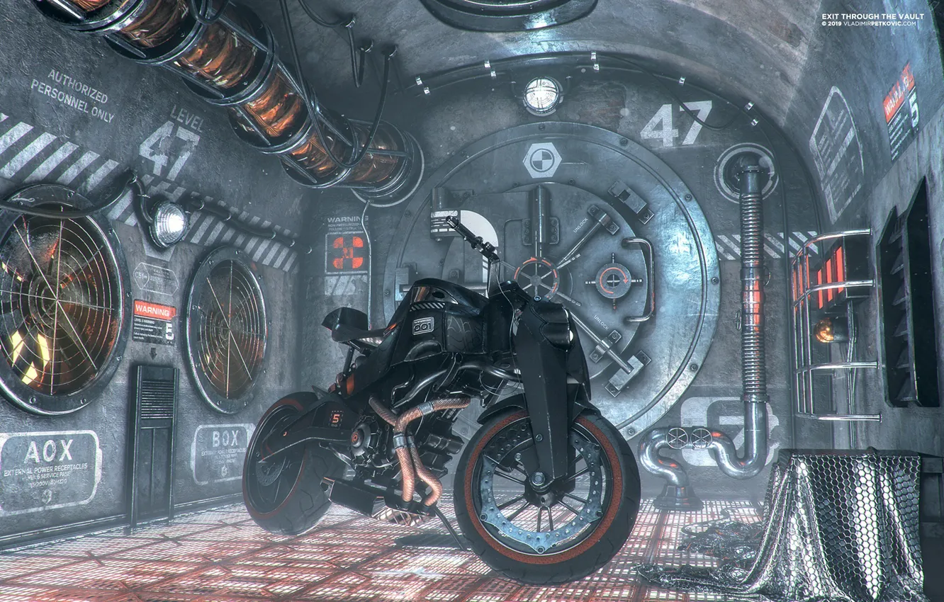 Photo wallpaper motorcycle, ventilation, the room, level, Exit Through The Vault