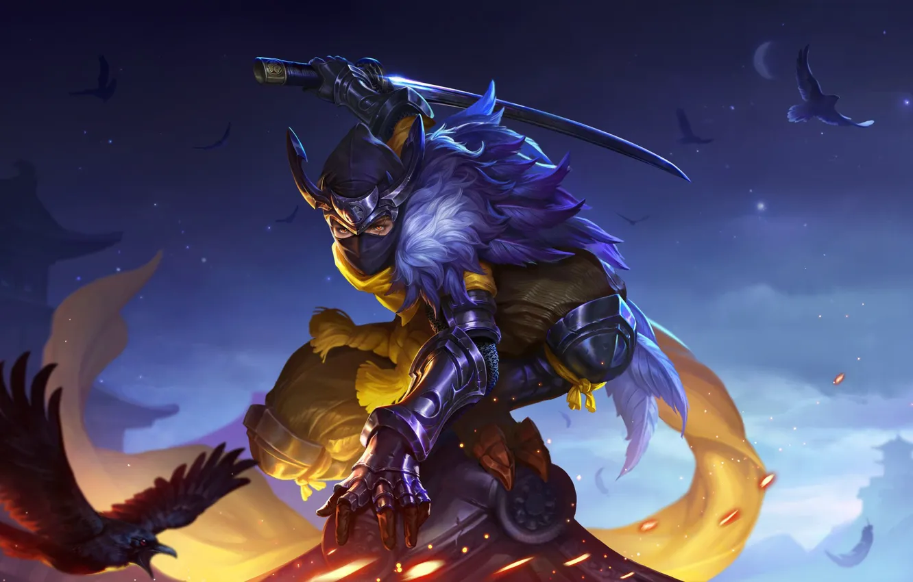 Photo wallpaper look, pose, fantasy, art, ninja, Raven, art, ninja