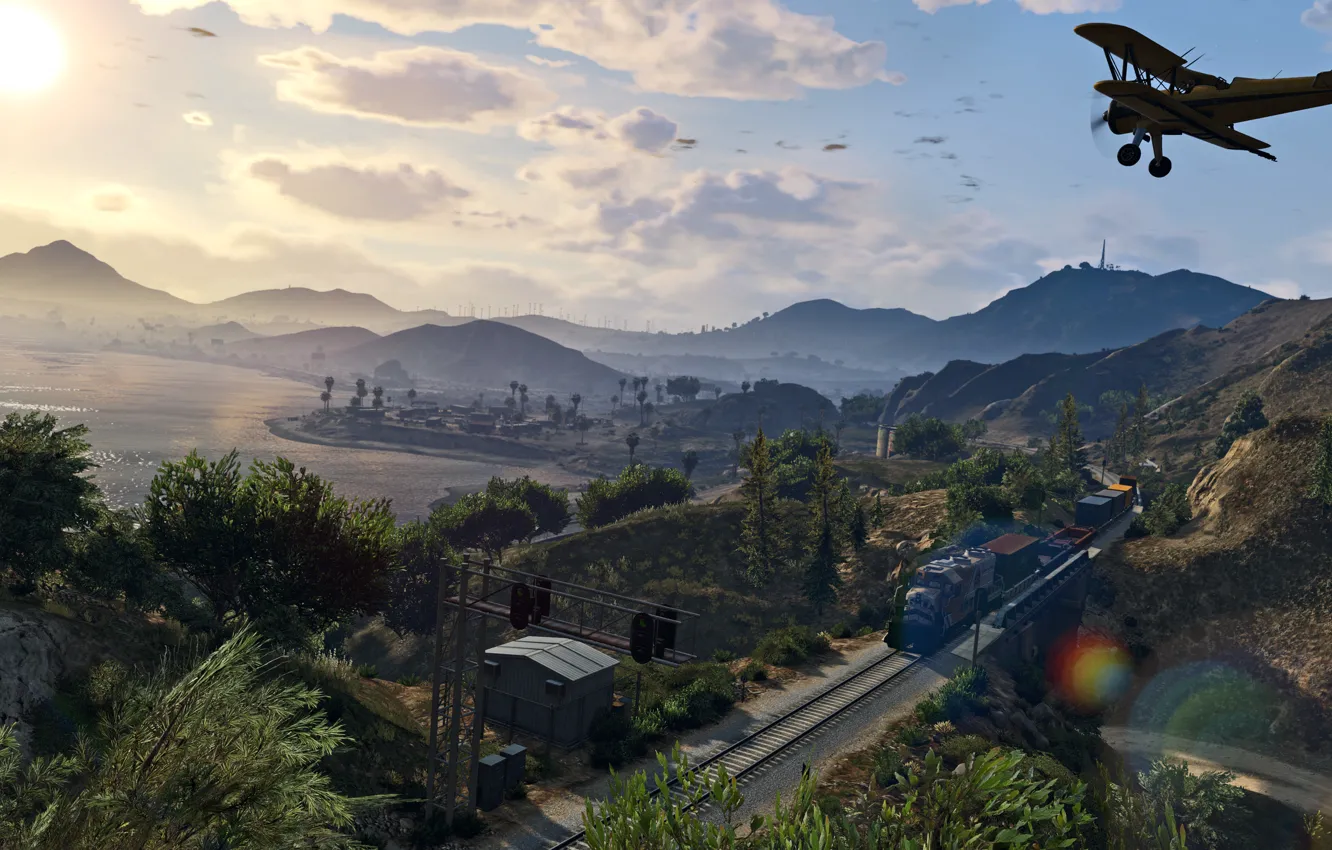 Photo wallpaper landscape, train, beauty, gta, Grand Theft Auto 5