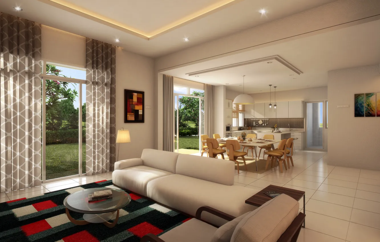 Photo wallpaper interior, kitchen, living room, dining room