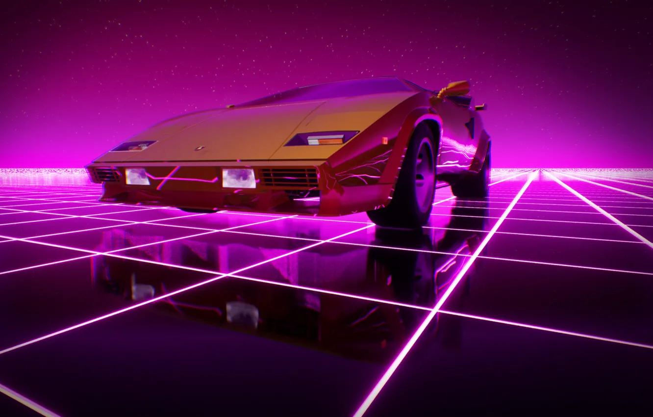 Photo wallpaper machine, auto, graphics, Lamborghini, 80s, Neon, Countach, Lamborghini Countach