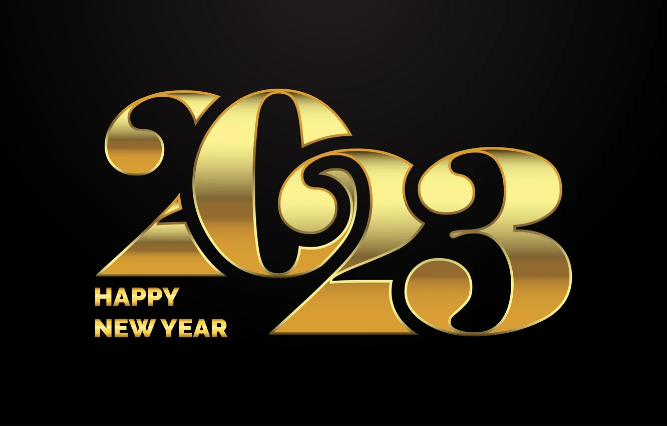 Photo wallpaper the inscription, new year, figures, gold, black background, gold plated, date, overlay