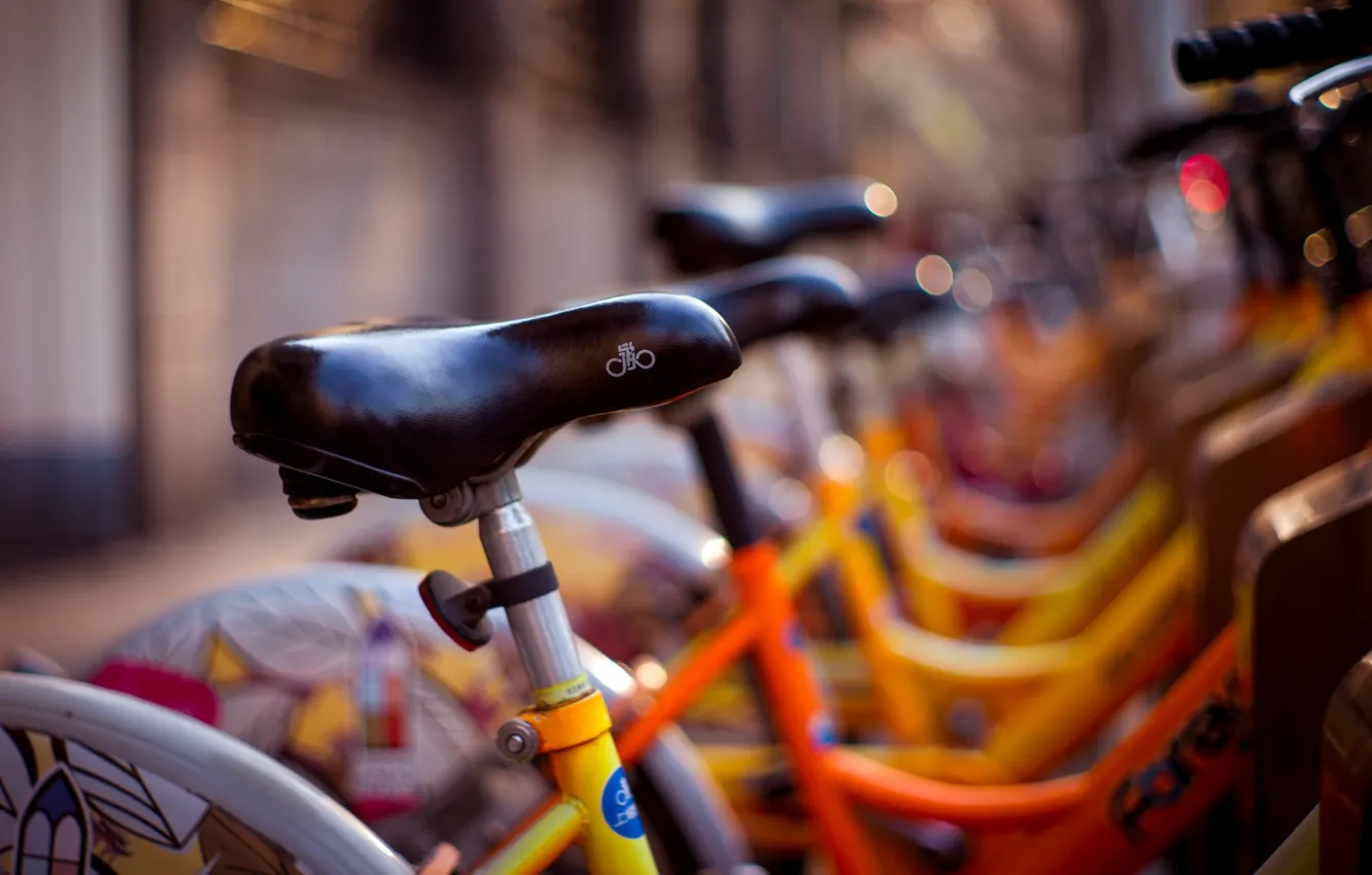 Photo wallpaper yellow, bike, background, widescreen, Wallpaper, street, blur, wallpaper