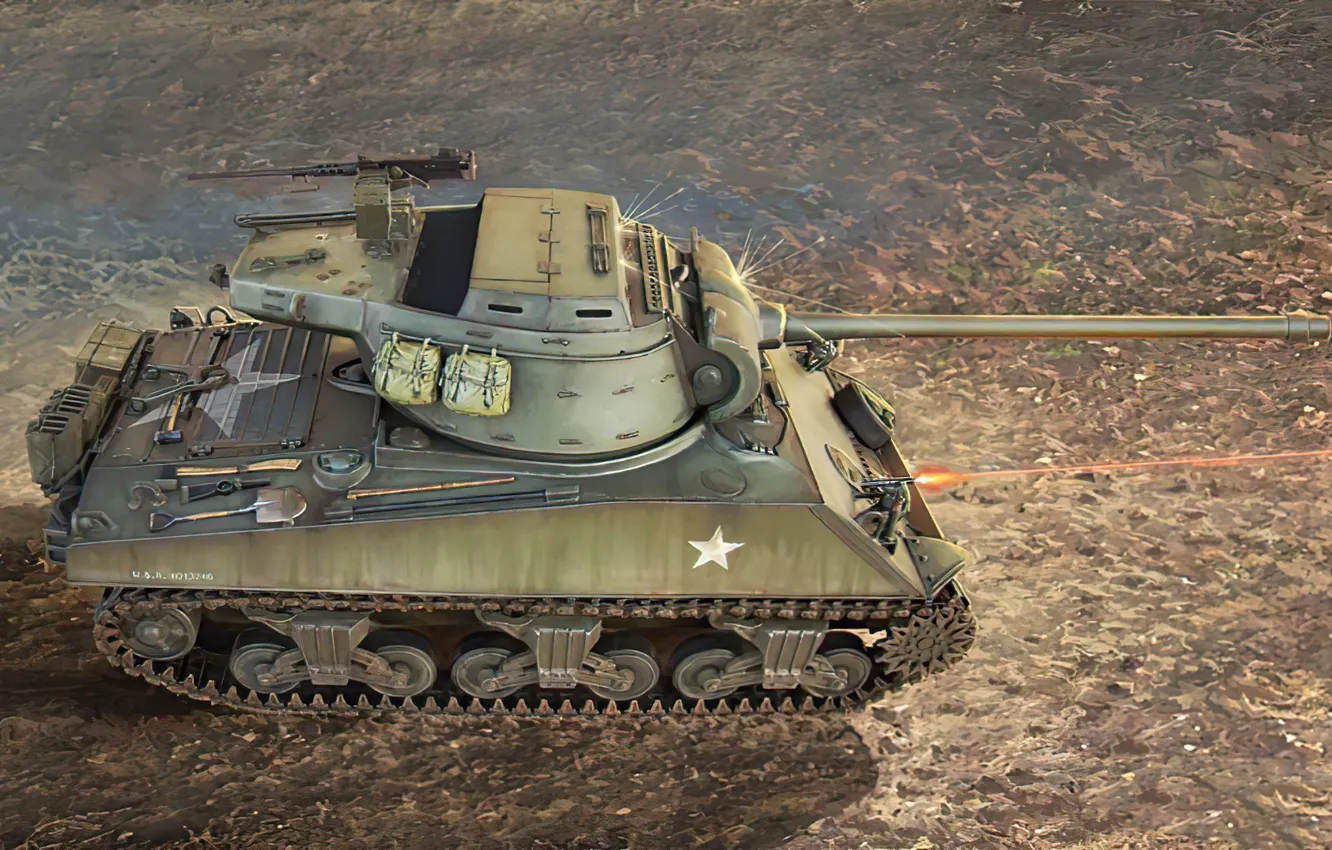 Photo wallpaper art, tank, WW2, Sherman