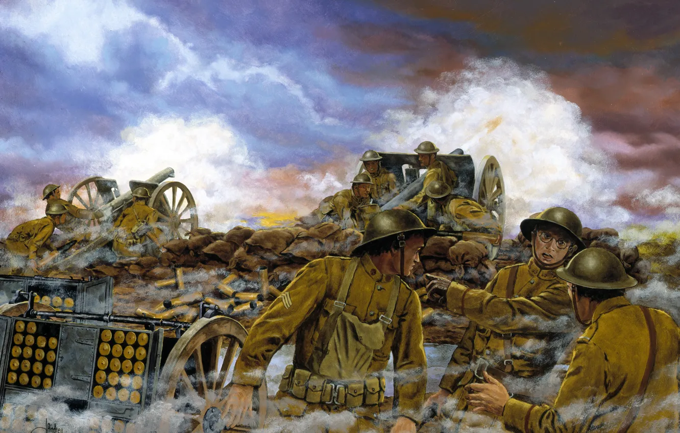 Photo wallpaper war, the British, September 26, 1918, Western Front, France -- September 26, Truman\'s Battery, 1918..At …