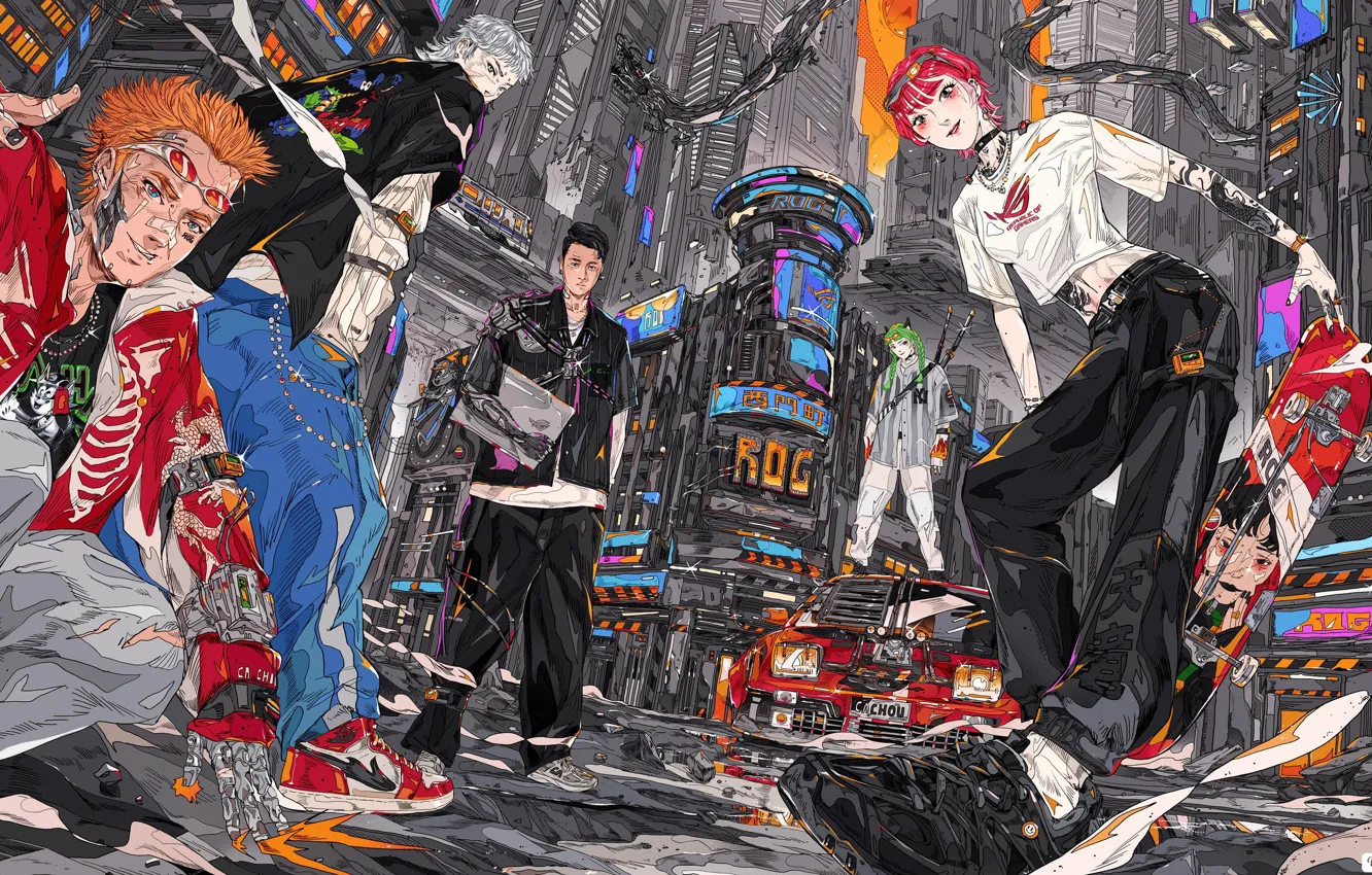 Photo wallpaper art, guy, cyberpunk, asus, republic of gamers, asus rog, Cyber Comix, Asus Zephyrus