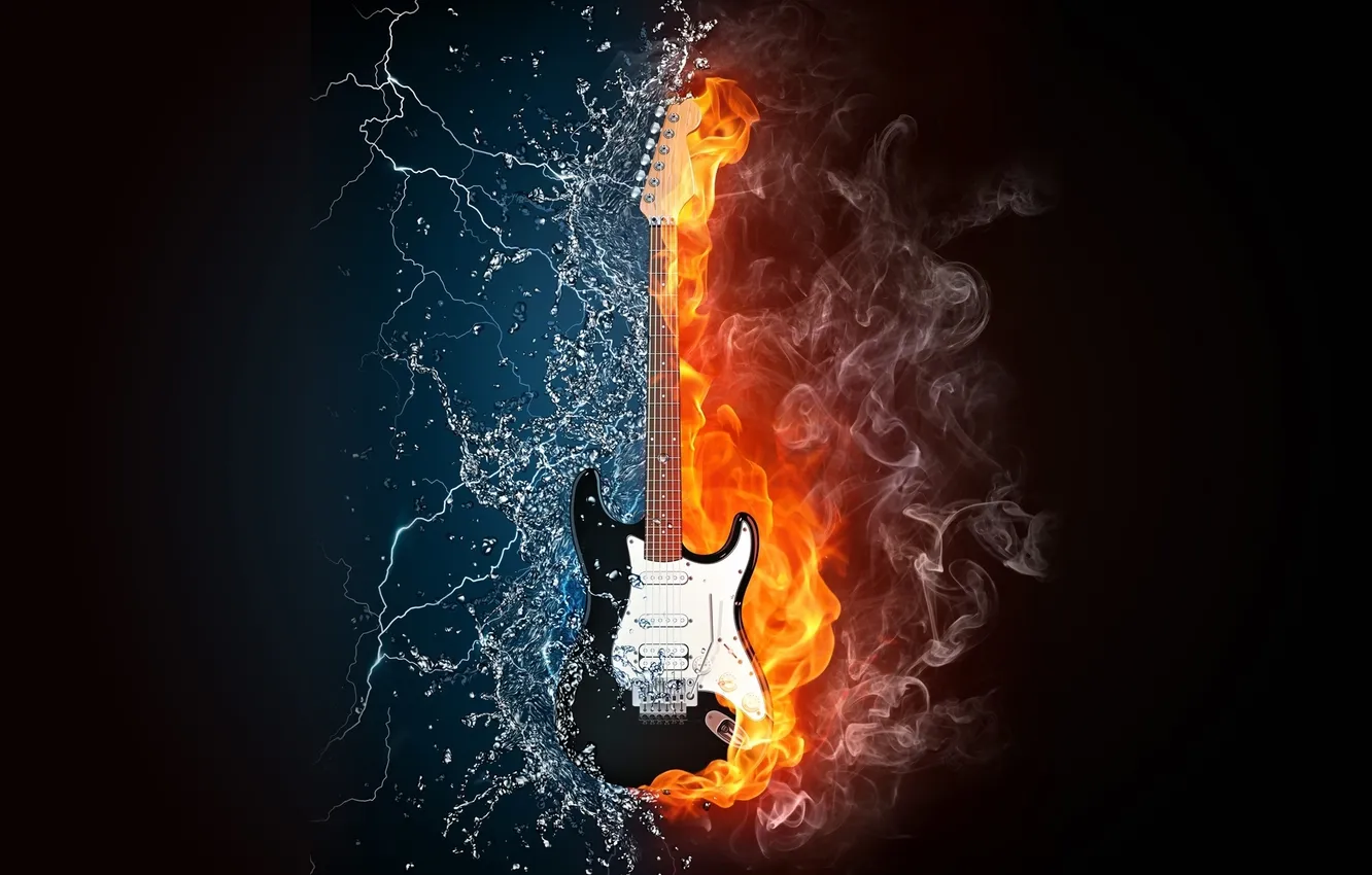 Photo wallpaper water, life, music, fire, zipper, Guitar