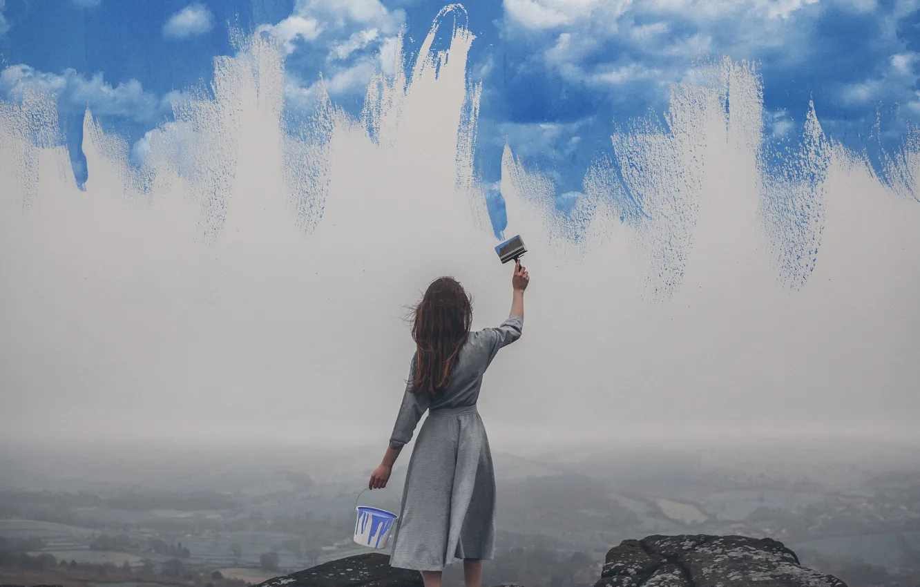 Photo wallpaper the sky, girl, mood, paint, painting