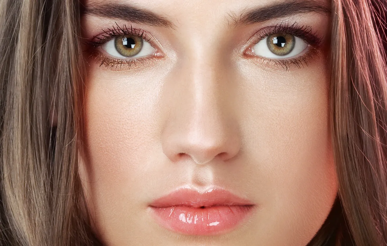 Photo wallpaper look, girl, close-up, face, model, hair, lips, green eyes
