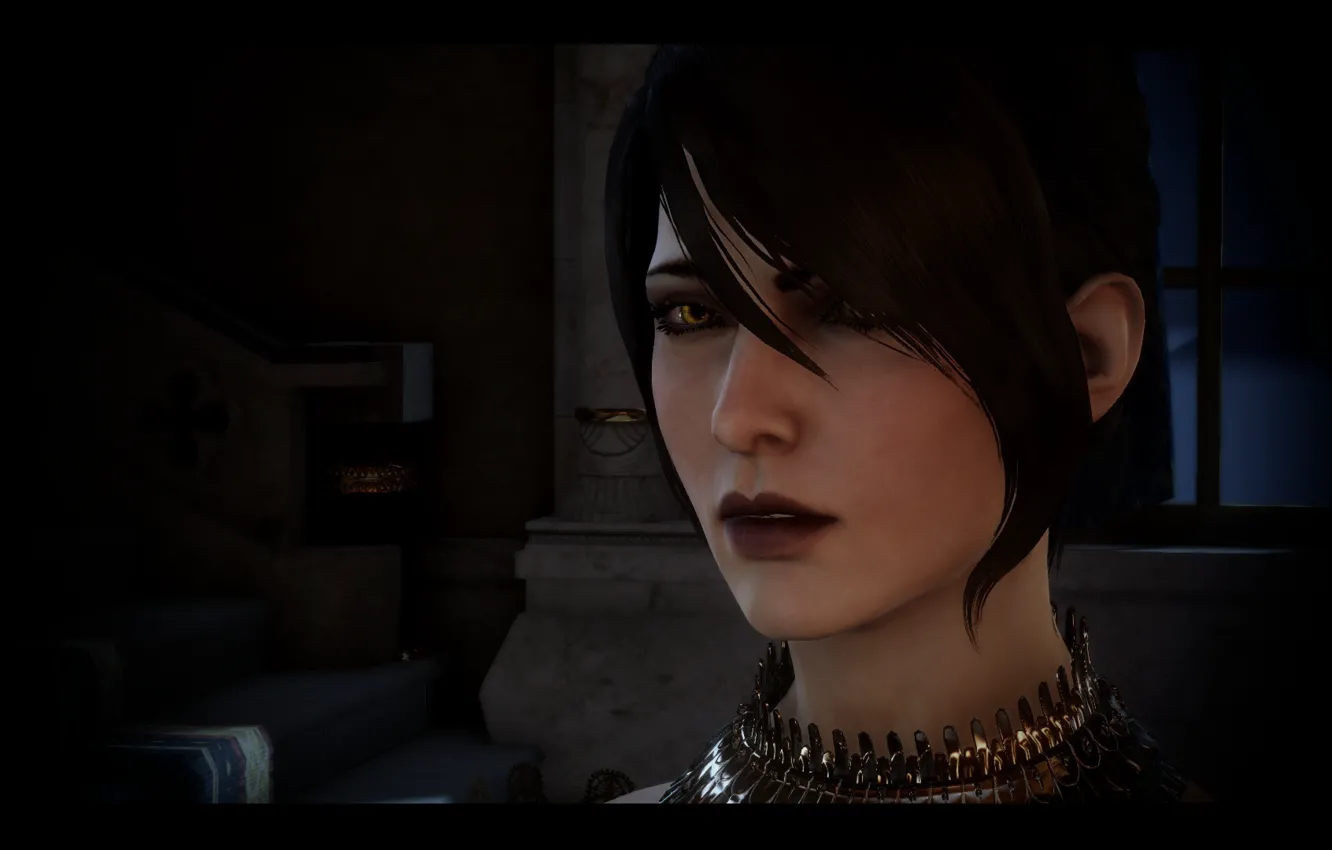 Photo wallpaper eyes, look, face, shadow, hairstyle, lips, Morrigan, neck