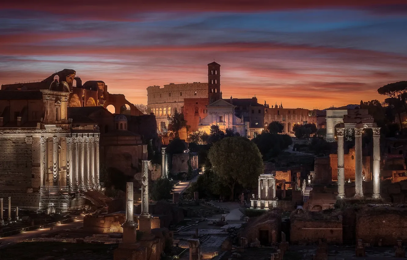 Photo wallpaper the city, the evening, morning, Rome, Italy, ruins