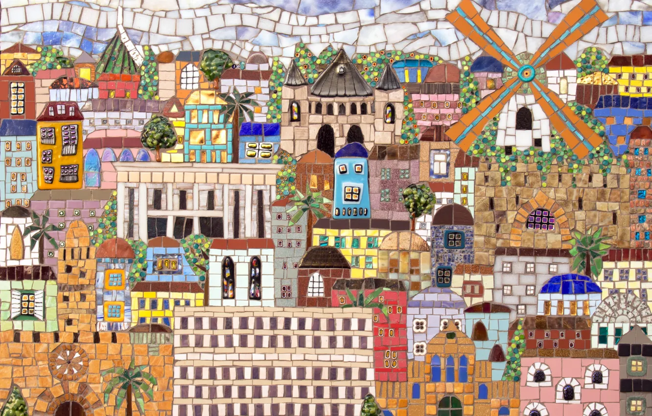 Photo wallpaper the city, mosaic, Jerusalem