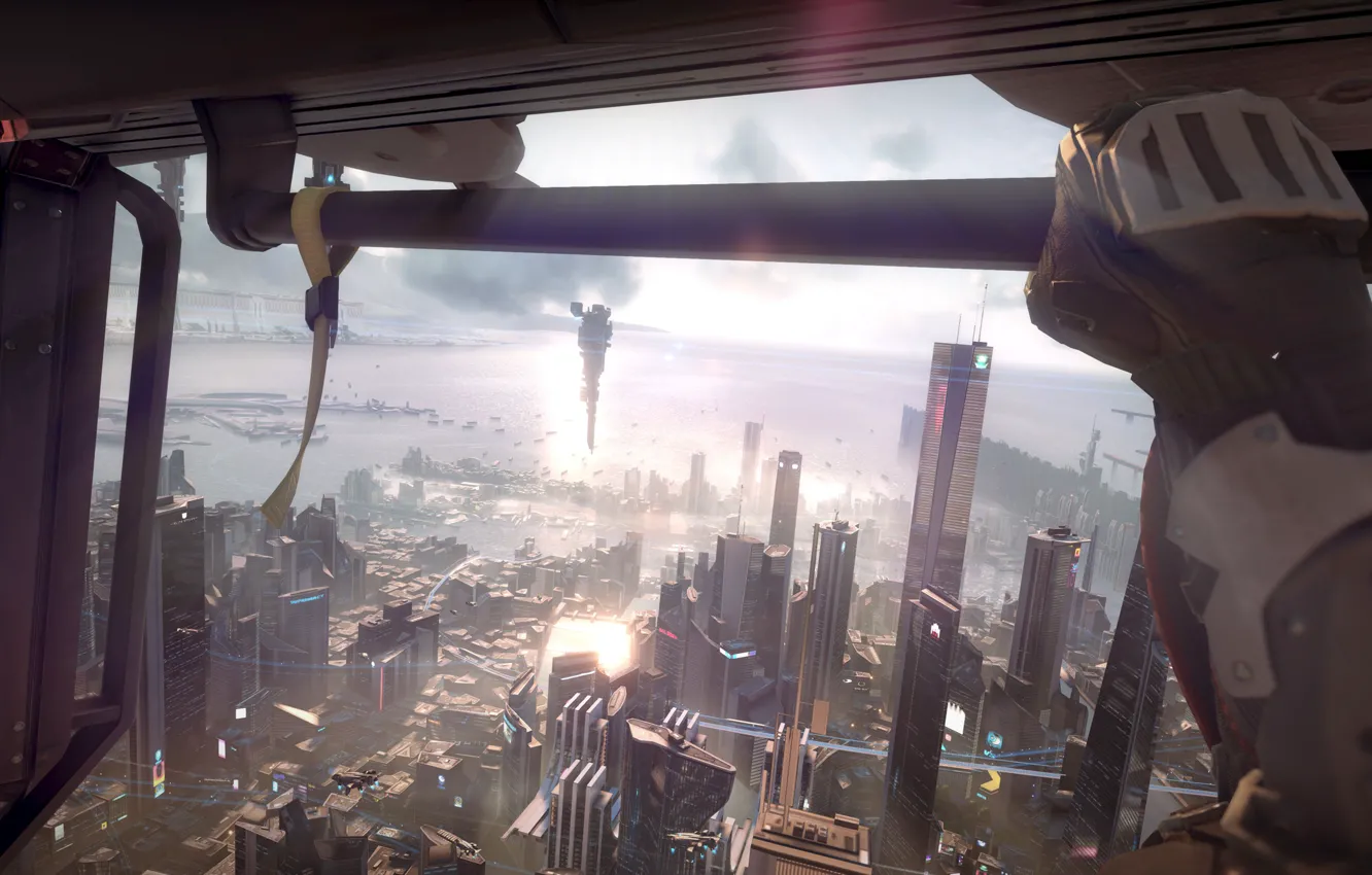 Photo wallpaper light, the city, view, hands, megapolis, Killzone Shadow Fall