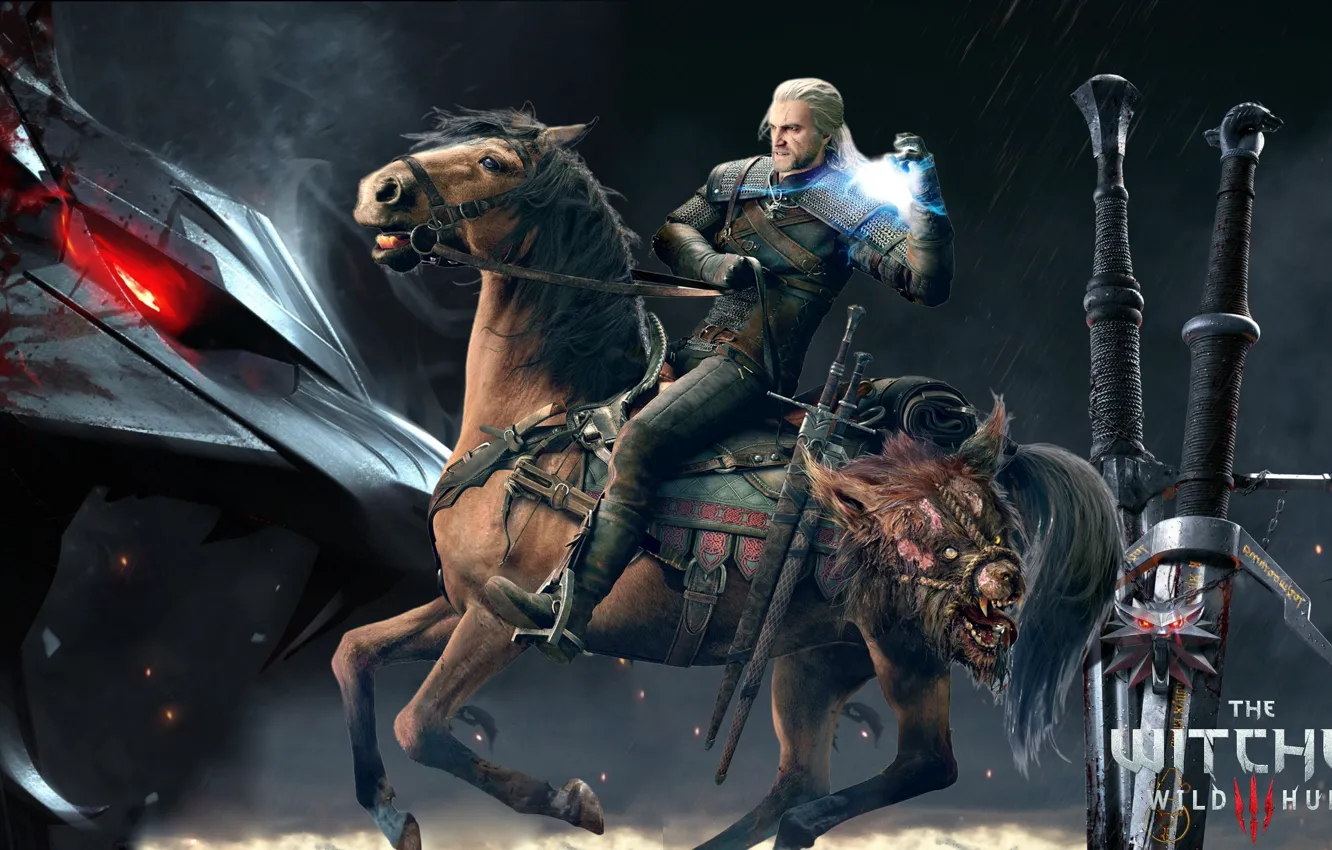 Photo wallpaper Horse, Swords, The Witcher, The Witcher, Geralt, Geralt of Rivia, Butcher Blaviken, Gwynbleidd