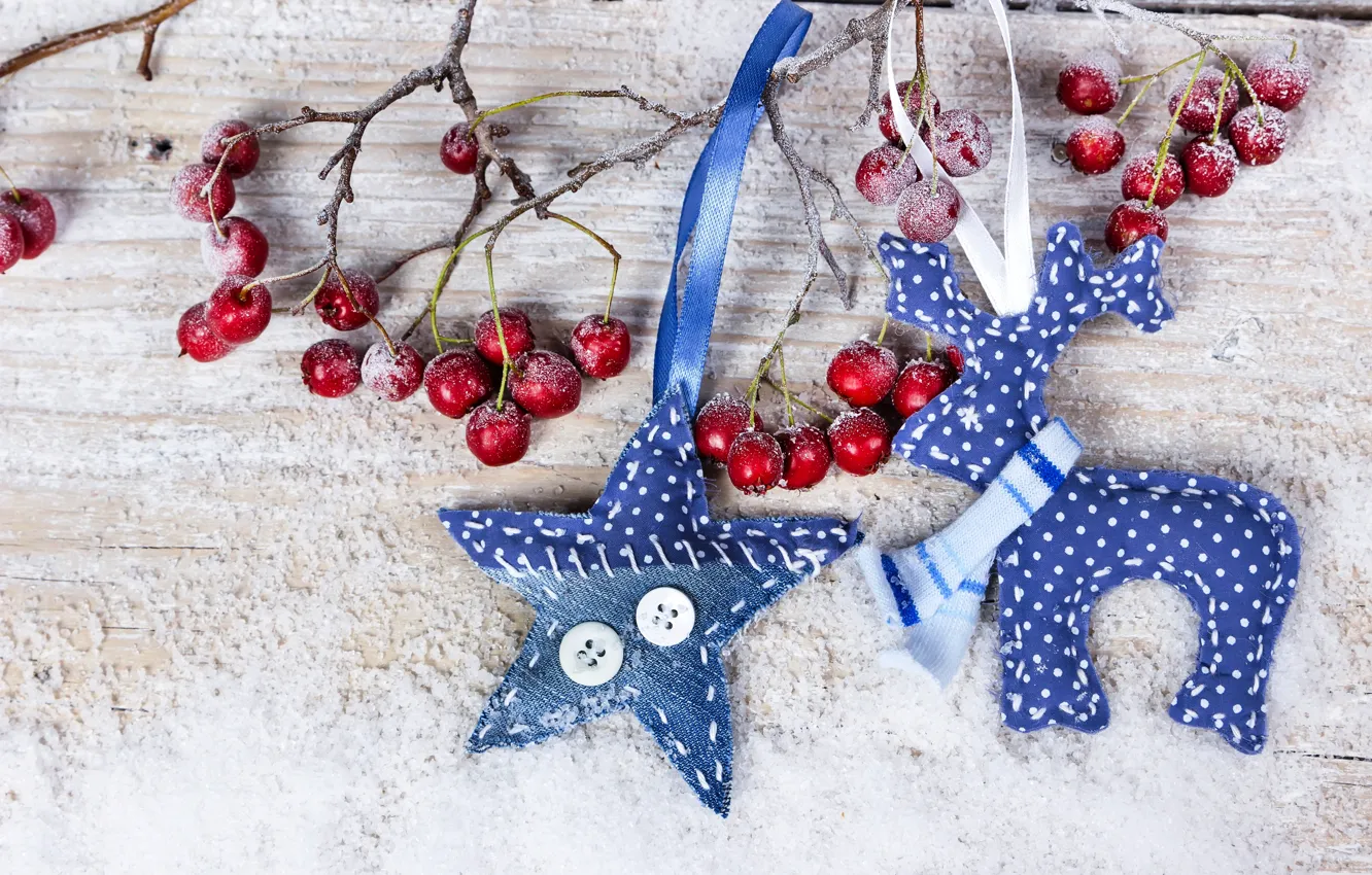 Photo wallpaper snow, decoration, berries, New Year, Christmas, Christmas, wood, snow