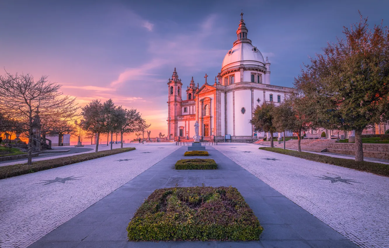 Photo wallpaper trees, sunset, area, Portugal, beds, Portugal, Braga, Sameiro Sanctuary