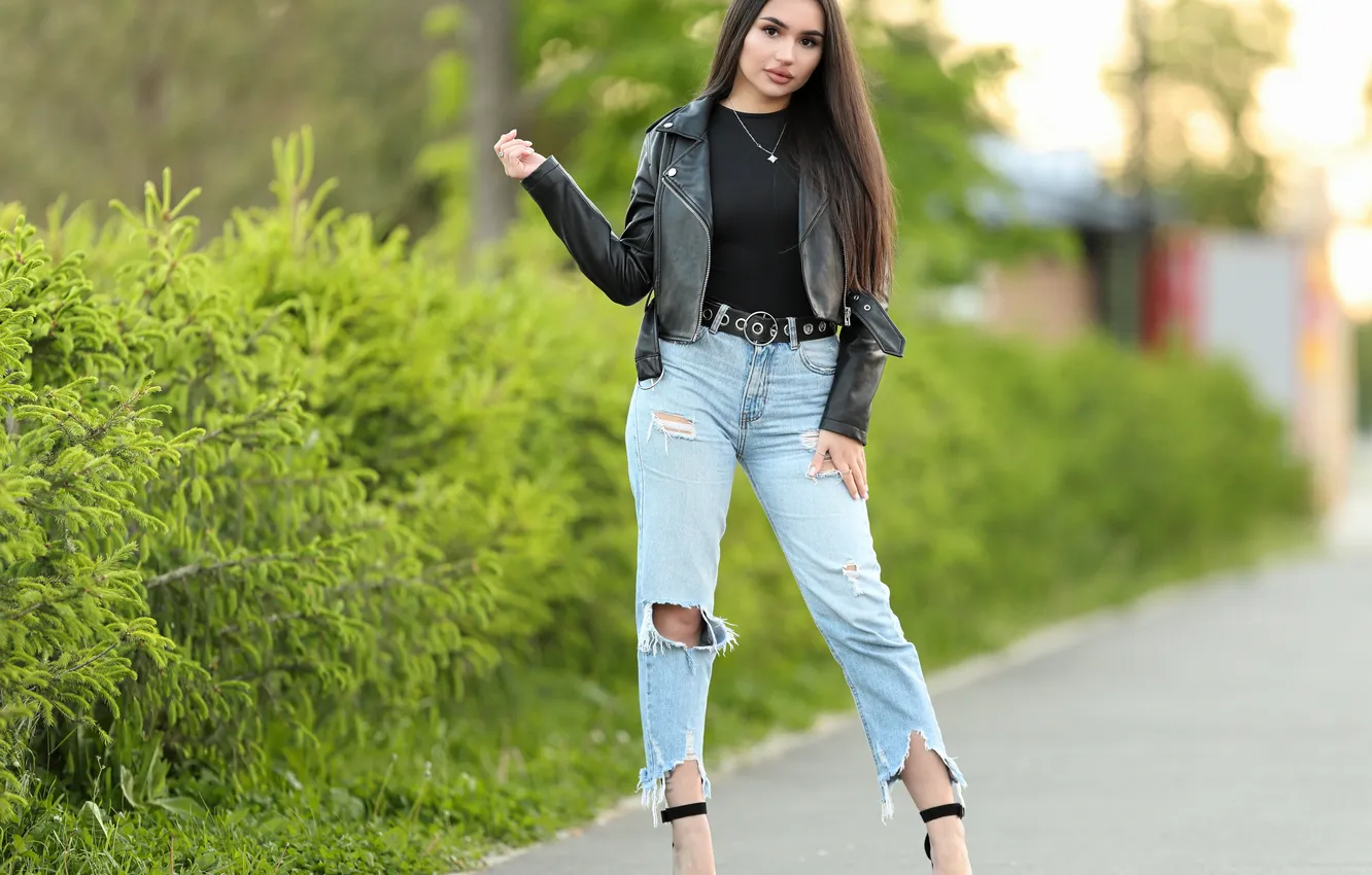 Photo wallpaper sexy, pose, jeans, jacket, beauty