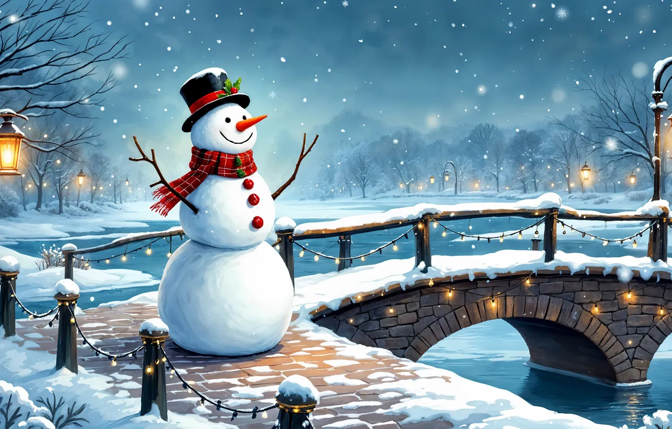 Photo wallpaper winter, snow, decoration, new year, Christmas, snowman, Christmas, winter