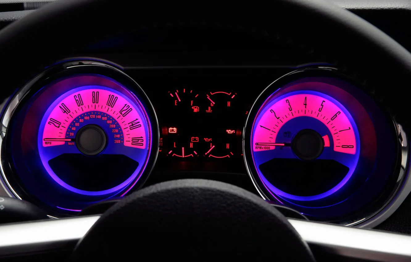 Photo wallpaper devices, Speed, Speedometer, Mustang, The wheel, 2011 Ford Mustang GT