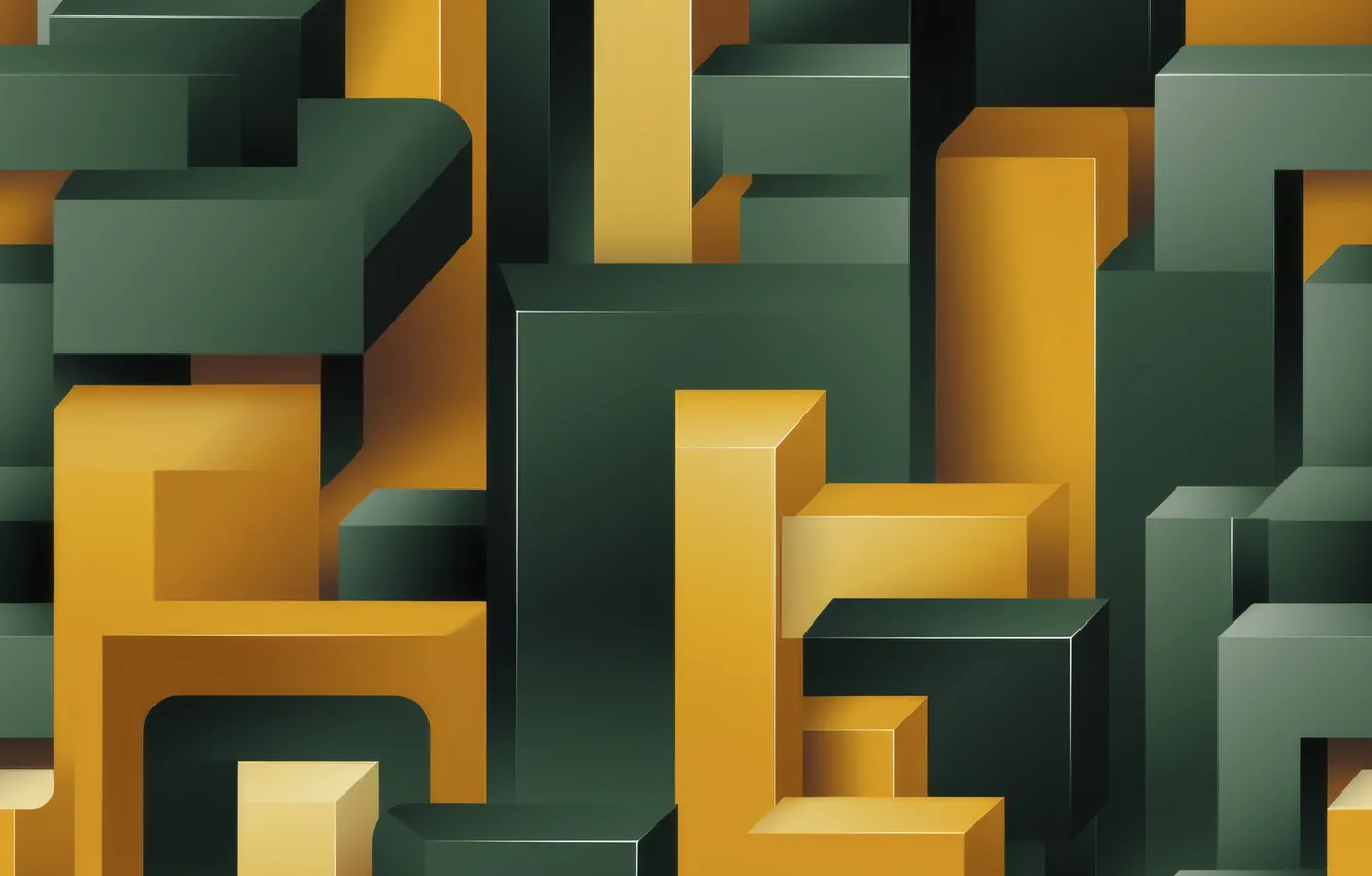 Photo wallpaper yellow, abstraction, green, blocks, abstract background, AI art, neural network