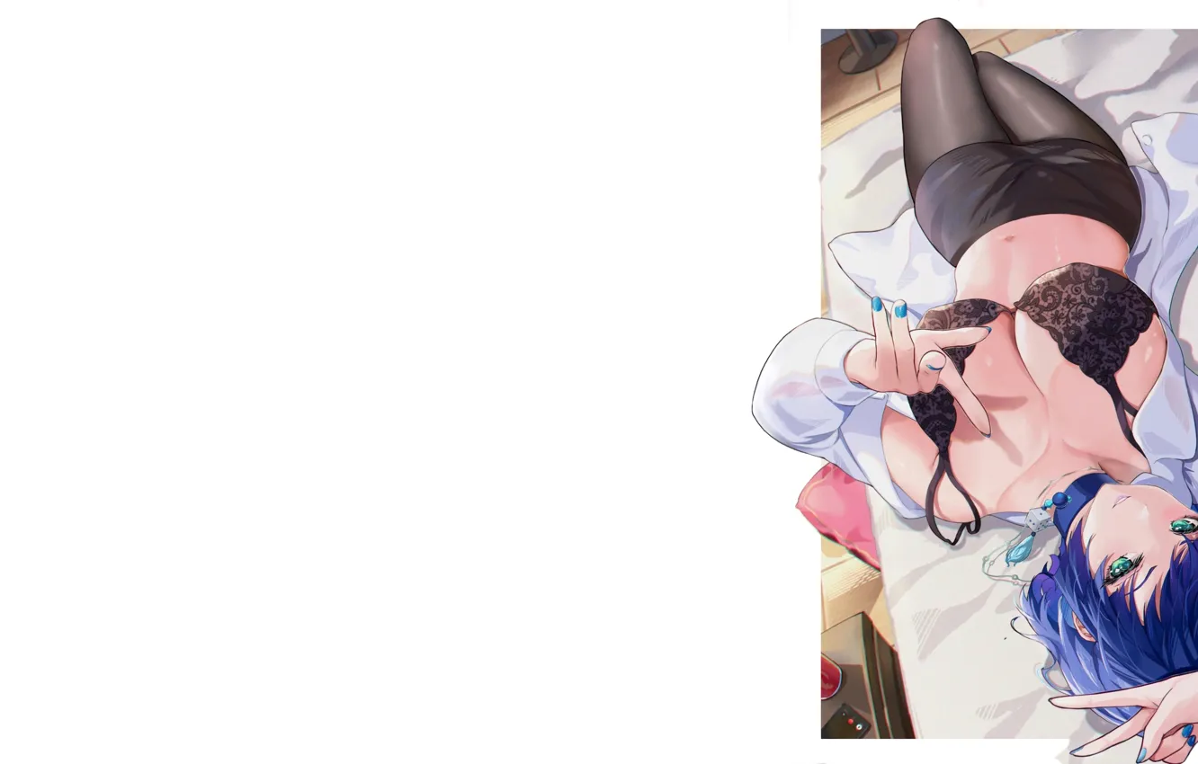 Photo wallpaper girl, boobs, anime, pretty, breasts, babe, lying down, oppai