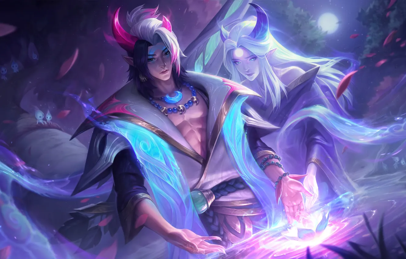 Photo wallpaper water, lights, magic, the moon, being, game, characters, muscles