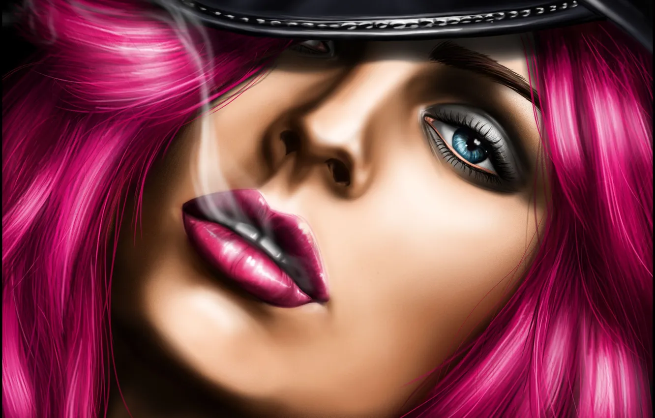 Photo wallpaper look, girl, smoke, hat, art, ChihuahuasIn The Mist