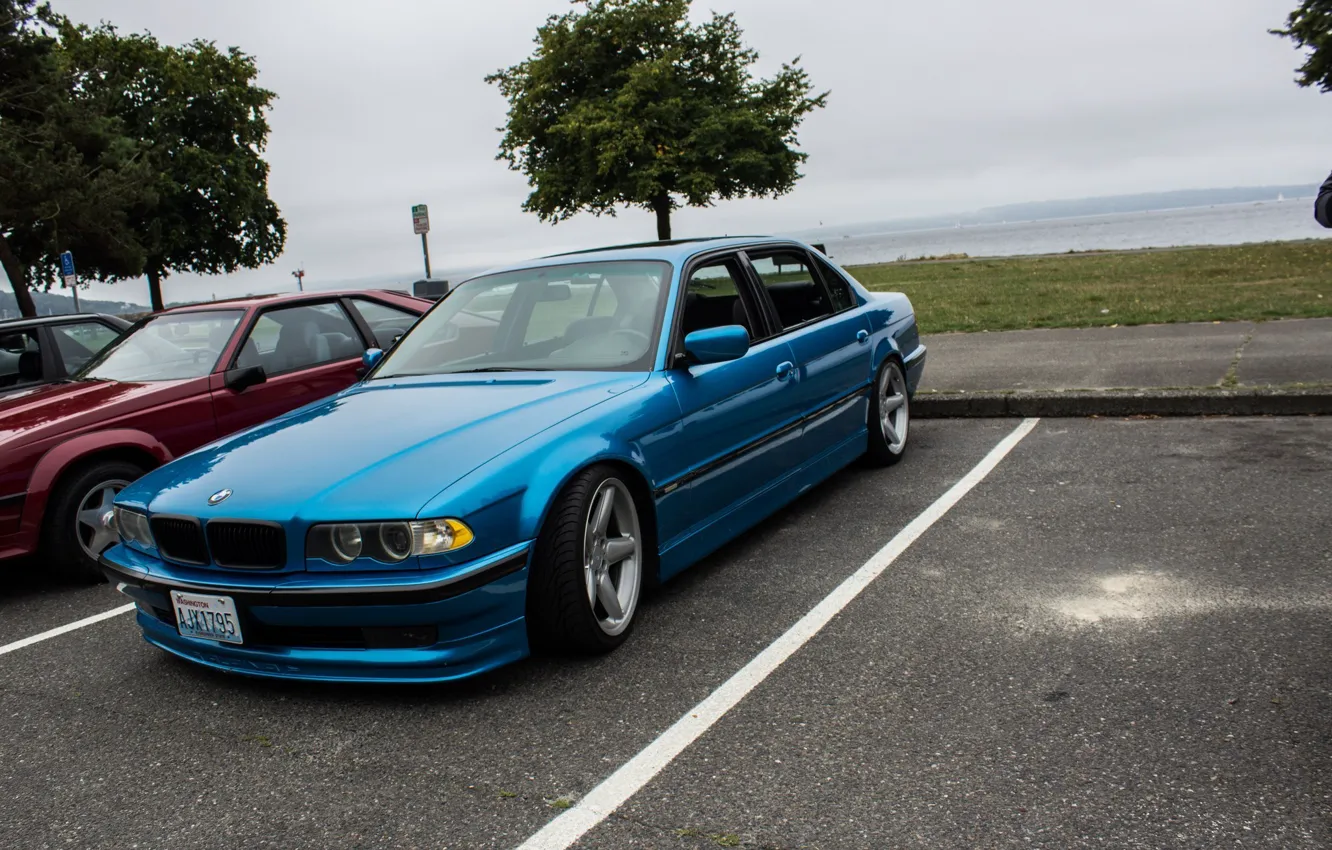 Photo wallpaper BMW, blue, 7series, E38
