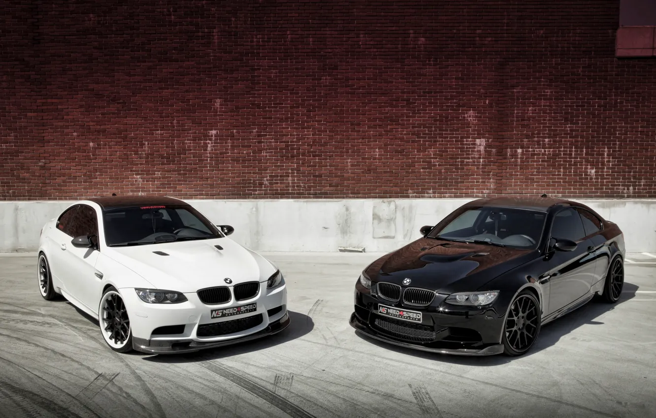 Photo wallpaper white, black, bmw, BMW, wall, white, black, brick wall