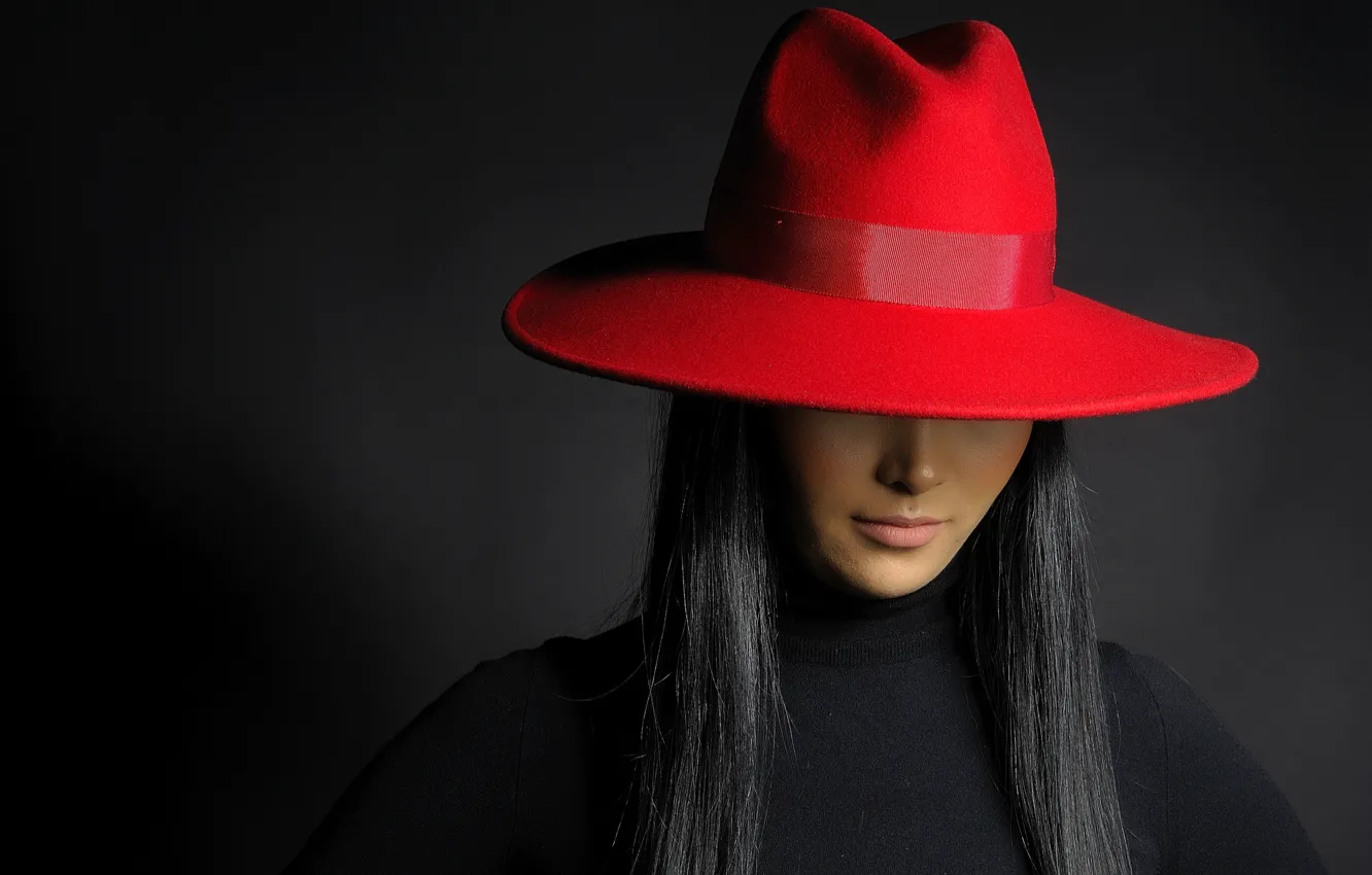 Photo wallpaper red, hat, brunette