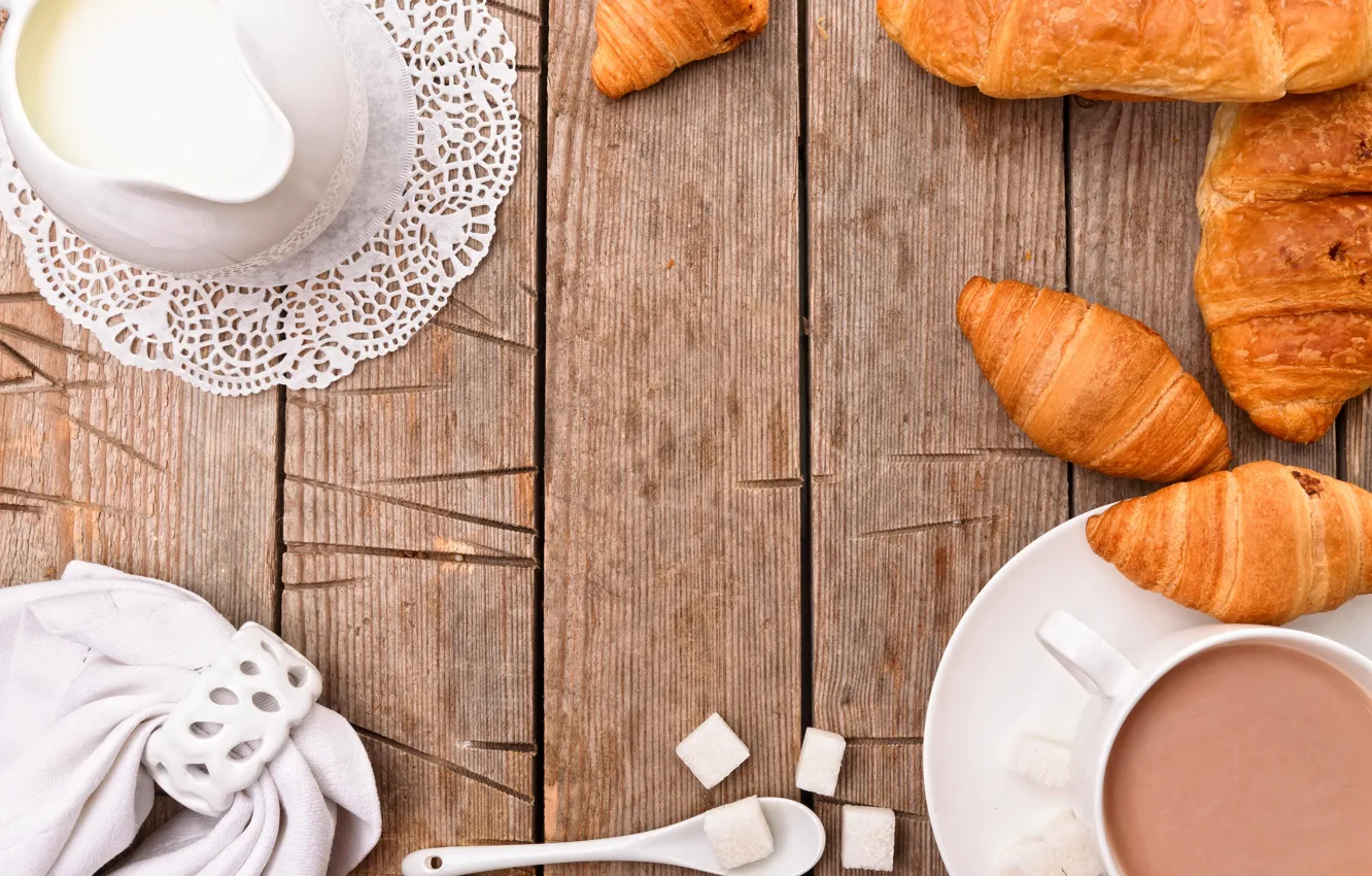 Photo wallpaper food, Breakfast, milk, Cup, sugar, cup, cocoa, sugar