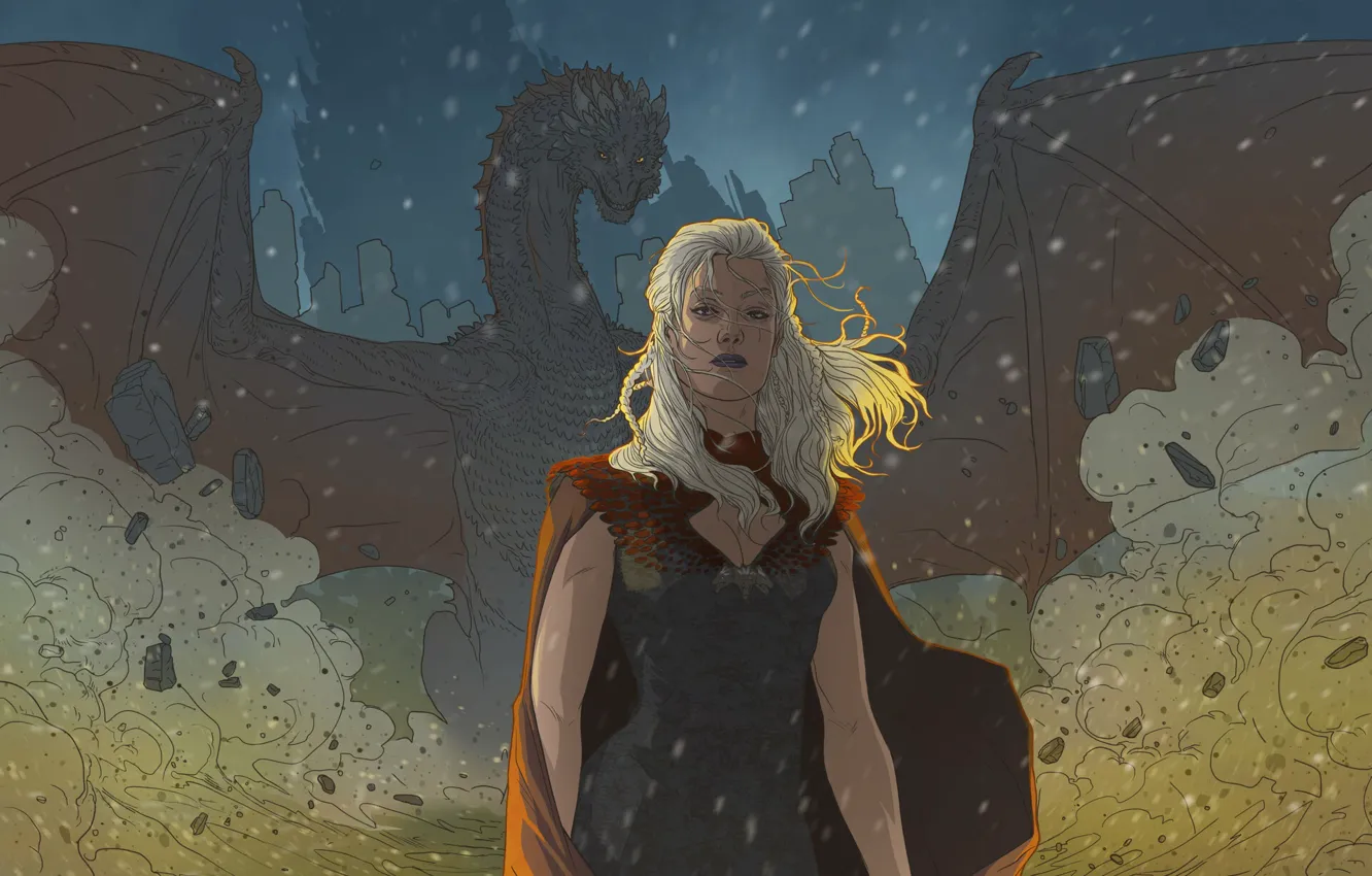 Photo wallpaper Dragon, Girl, Wings, Fantasy, Game of Thrones, Game of thrones, Daenerys Targaryen, Daenerys Targaryen