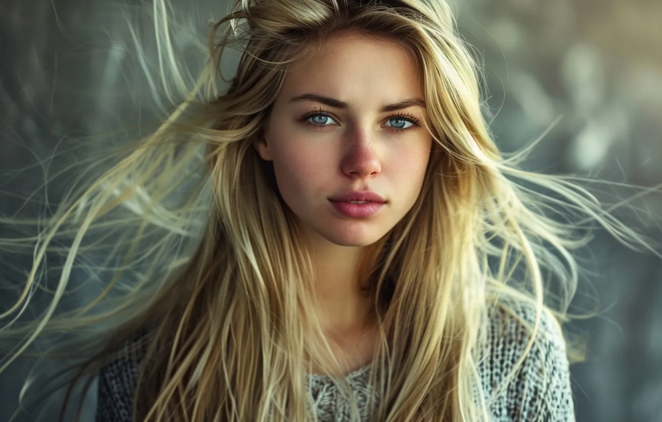 Photo wallpaper look, girl, face, portrait, makeup, blonde, long hair, flowing hair