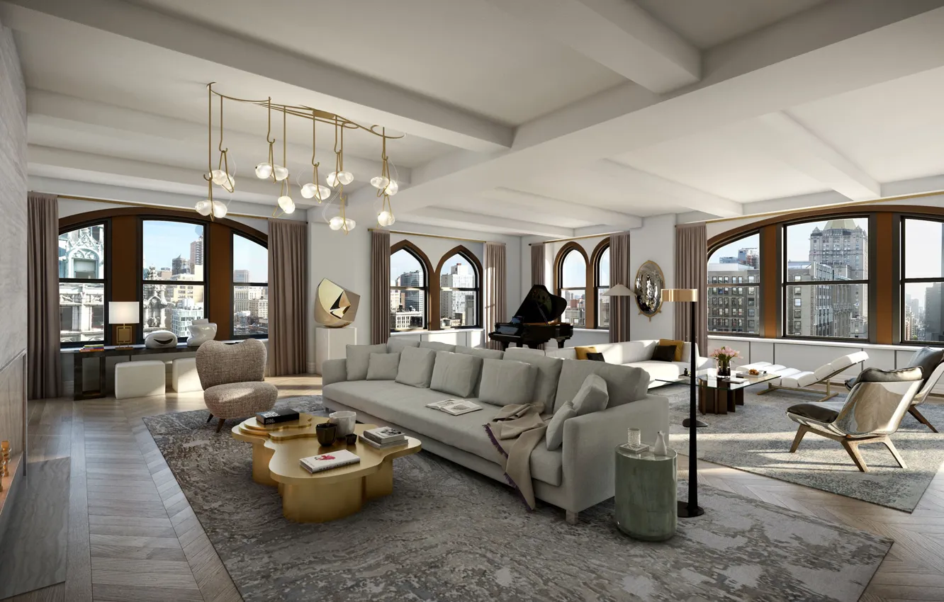 Photo wallpaper interior, megapolis, NYC, living room, New York, Flatiron Penthouse