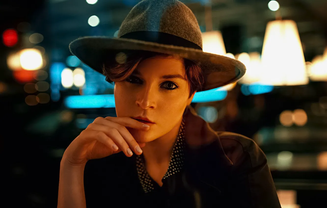 Photo wallpaper look, girl, hat, sponge, face, Monica Meisel