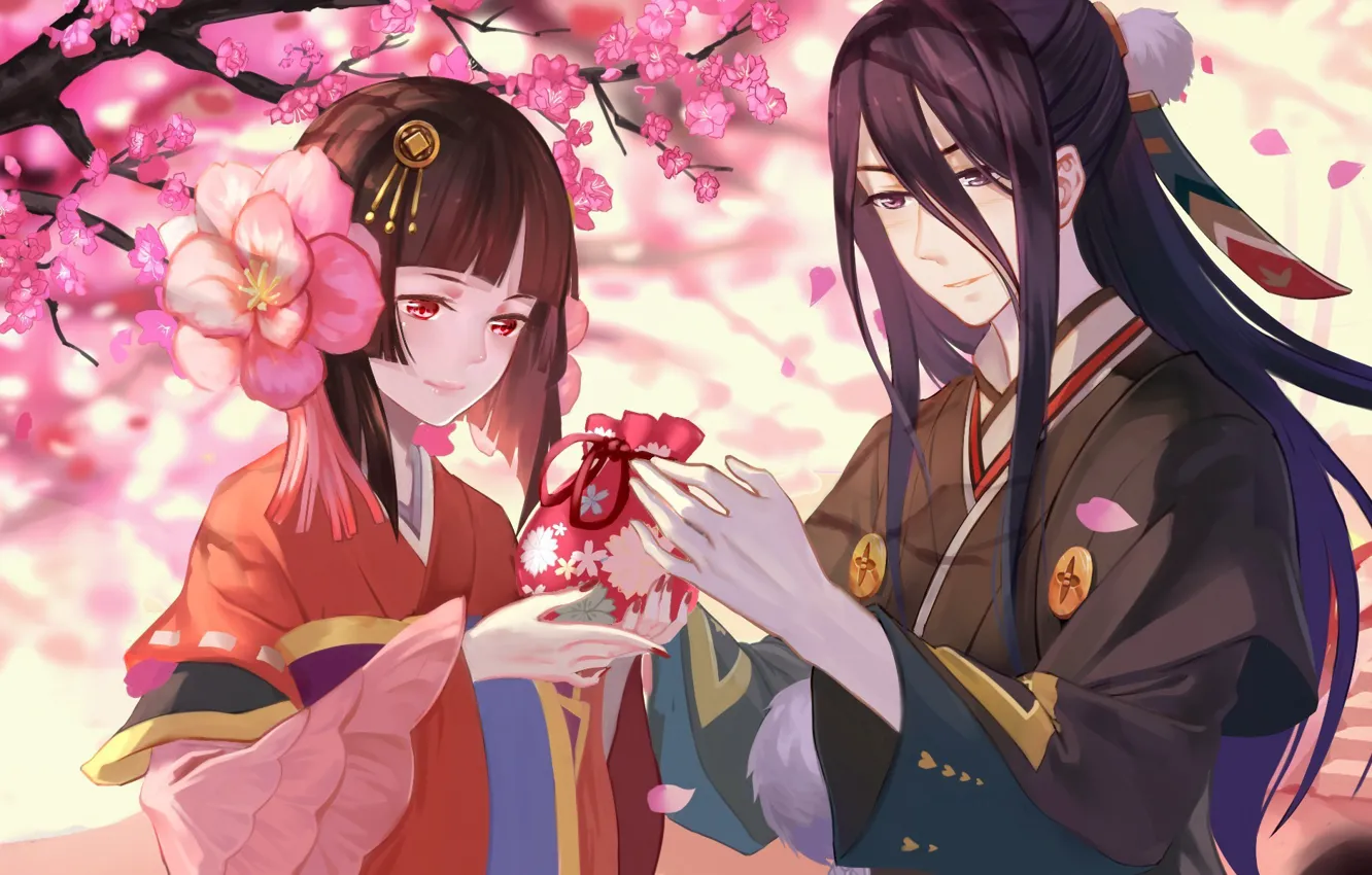 Photo wallpaper love, anime, sakura, japanese, kimono, bishojo, Onmyouji