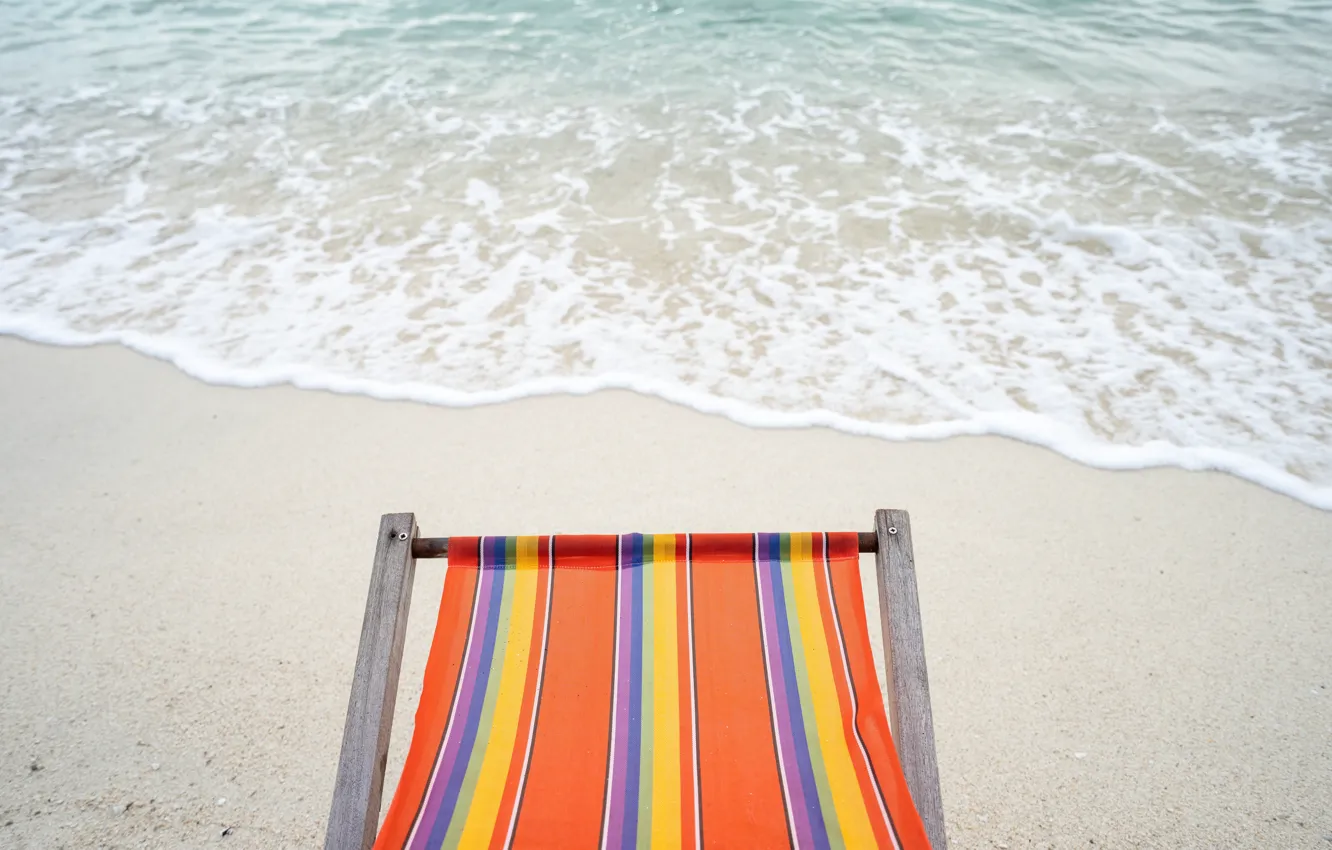 Photo wallpaper sand, sea, wave, beach, summer, the sky, chaise, summer