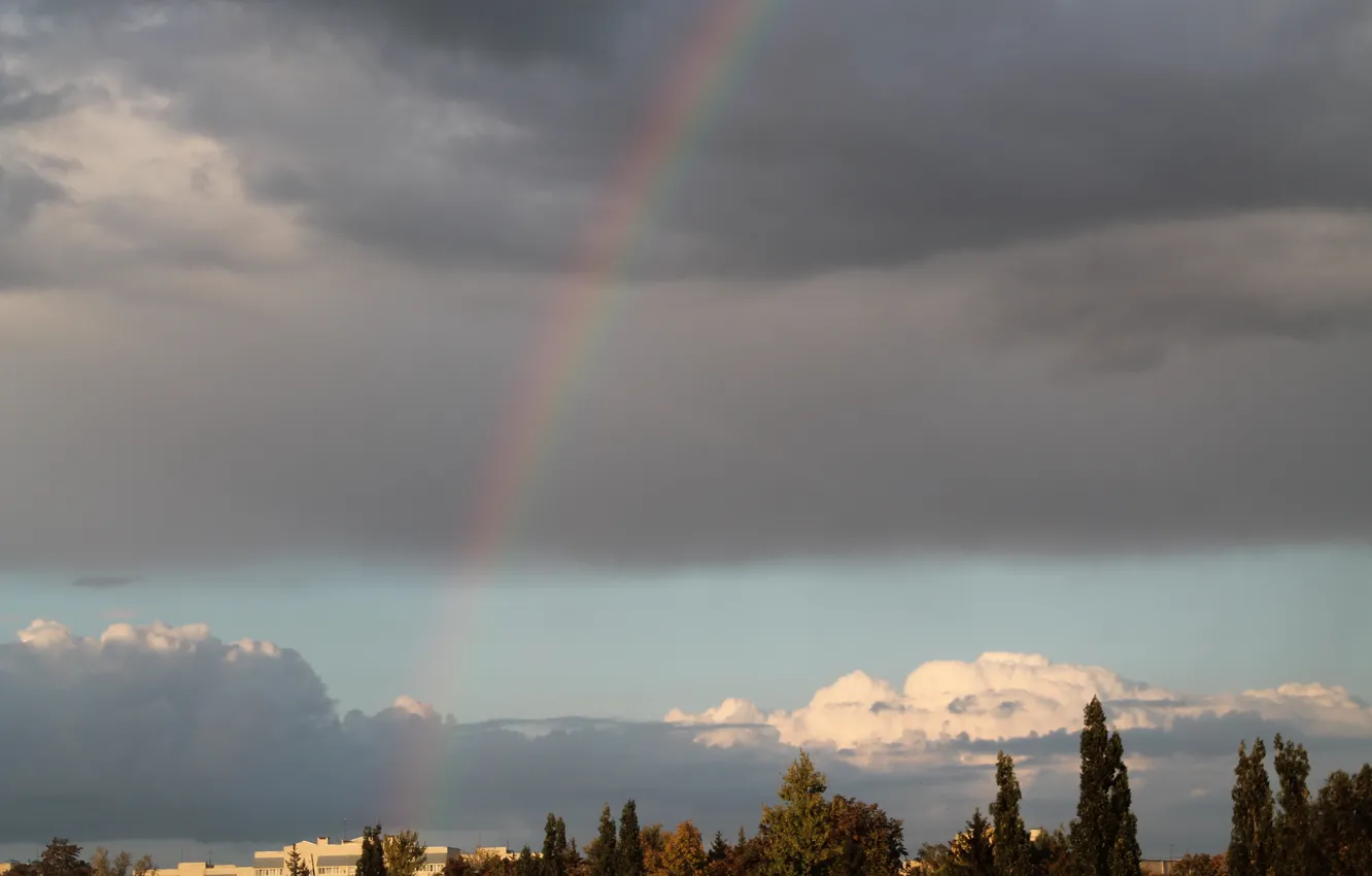 Photo wallpaper the sky, clouds, trees, clouds, home, rainbow, Kursk