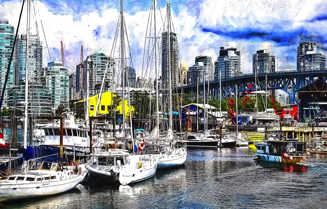Photo wallpaper Port, Figure, Boats, Rendering