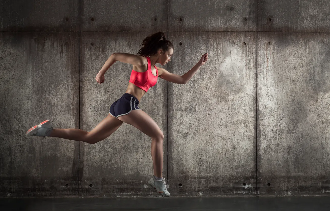 Photo wallpaper woman, brunette, fitness, runner