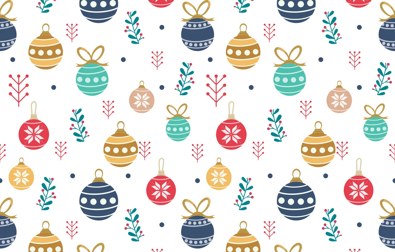 Photo wallpaper balls, toys, Christmas, christmas, balls, pattern, cute, seamless