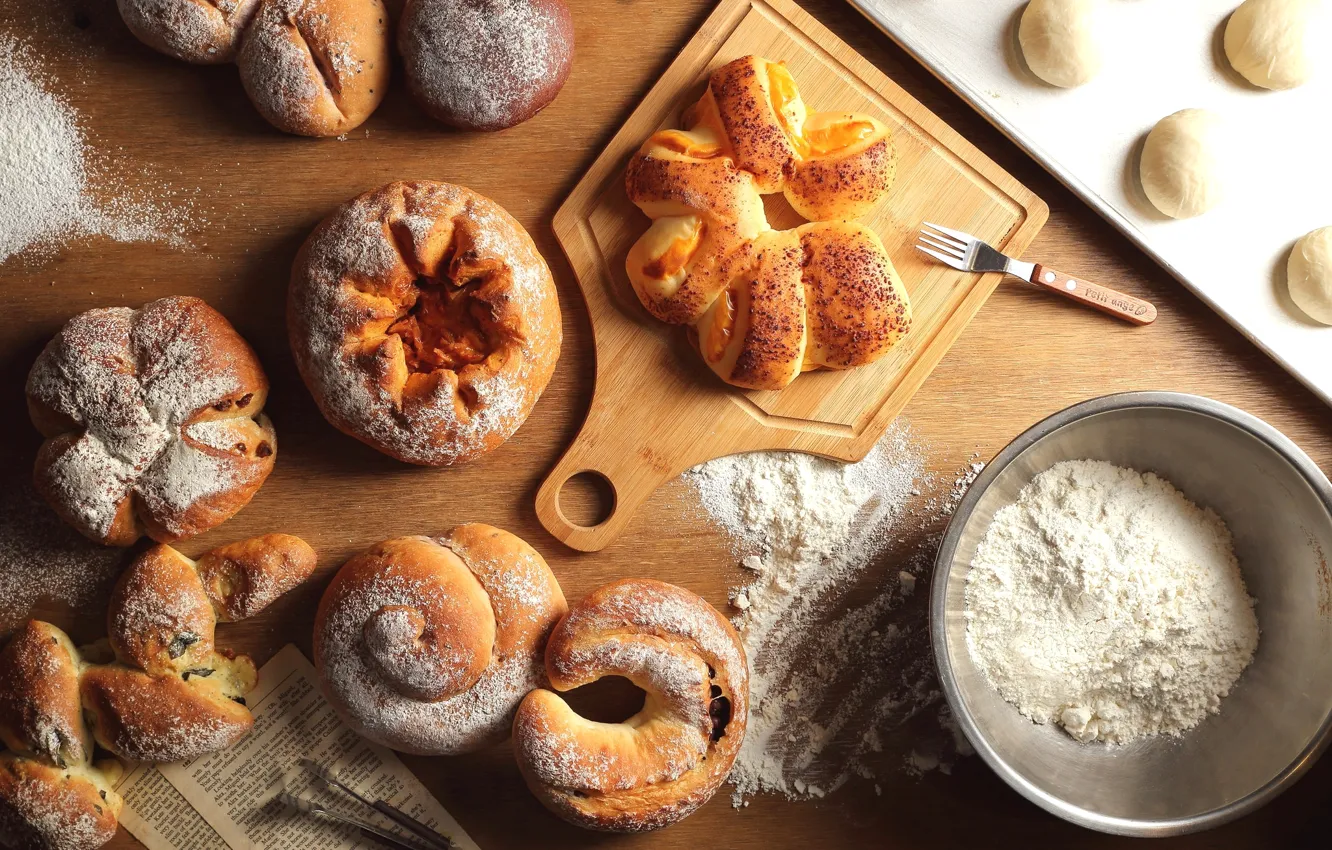 Photo wallpaper bread, muffin, cakes, flour, the dough