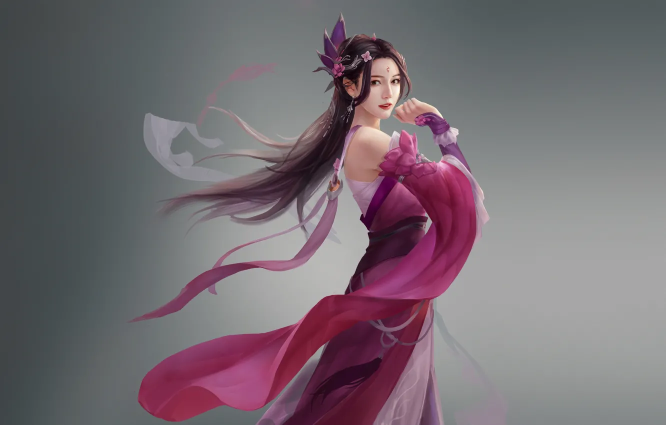 Photo wallpaper girl, background, minimalism, dress, art, girl, Asian, dress