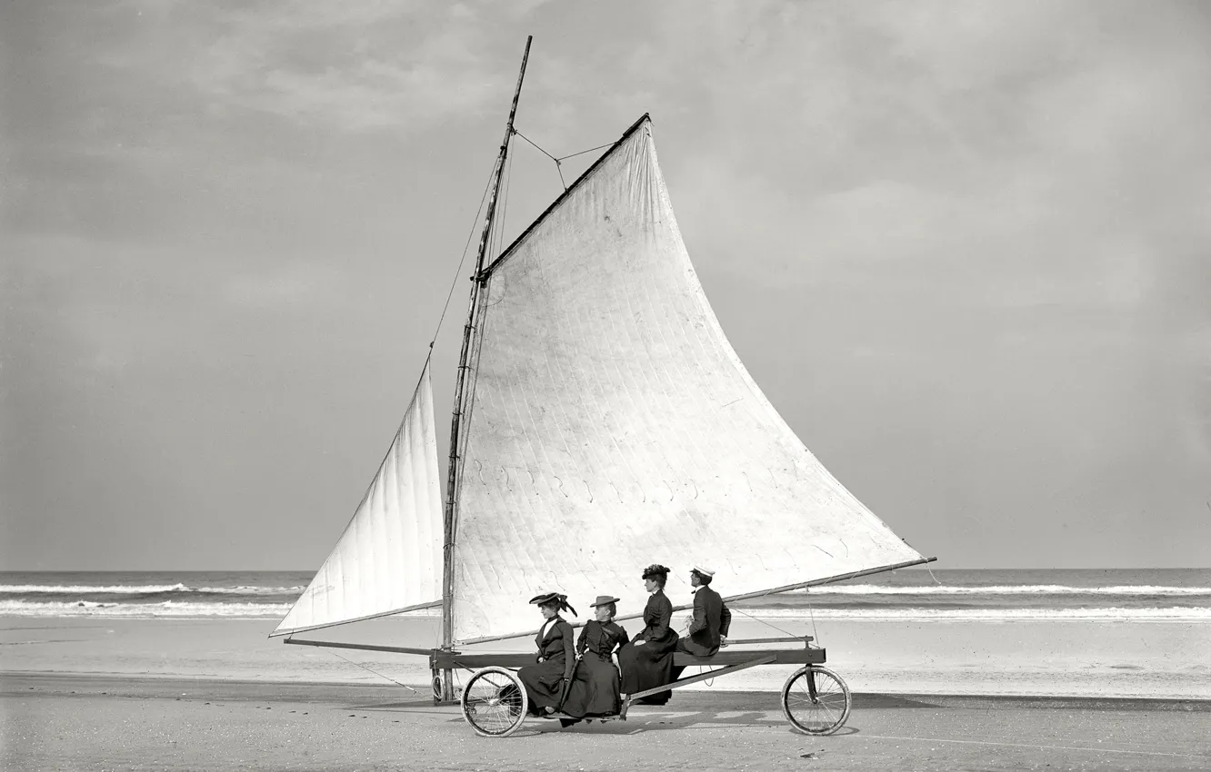 Photo wallpaper retro, wheel, sail, USA, lady, 1900-the year, Buer